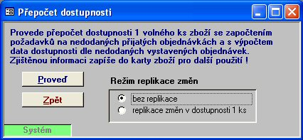 61 1.14.9 Přepočet dostupnosti Popis funkce je v přípravě... 1.14.10 Přepočet nákupních cen faktur Popis funkce je v přípravě... 1.14.11 Přepočet nákupních cen prodejek Popis funkce je v přípravě... 1.14.12 Přefakturace Přefakturaci provádíme nad zvoleným výběrem faktur v procentech.