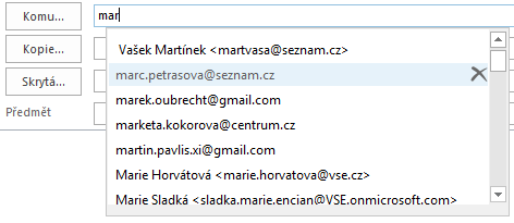 3 Kalendář 16 Našeptávač» All Rooms: Hledání v místnostech založených správcem Office 365 (založením nové poštovní schránky místnosti). Ve všech adresářích lze hledat dle jména.