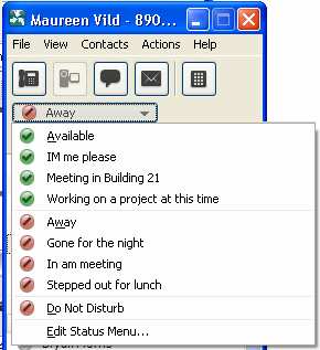 Cisco Unified Personal Communicator Presence Stav kontaktu Available-Away-Idle-DND-Offline On the Phone -