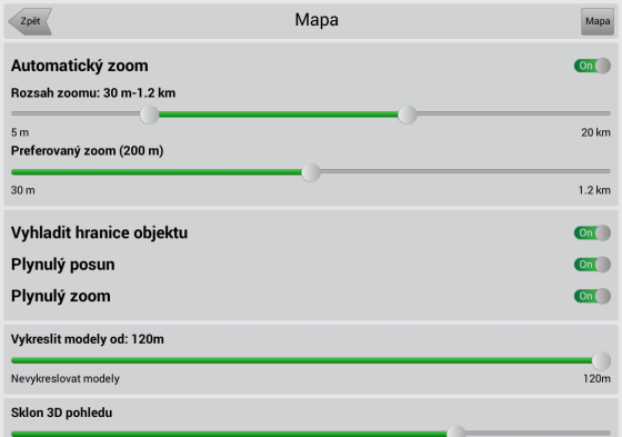 6 Nastavení Nastavení trasy, zobrazení tras, silniční data, funkční tlačítka, stejně jako nastavení programu jsou určovány sekcí menu Nastavení. 6.