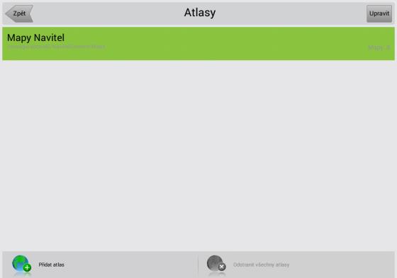 Obrazovka ukazuje všechny atlasy, složky, kde jsou v zařízení uloženy a počet map v nich obsažených. Všechny stažené mapy NAVITEL jsou uloženy v atlasu Navitel mapy. Obr.