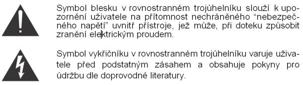 DŮLEŽITÉ BEZPEČNOSTNÍ POKYNY Přečtěte si instrukce. Řiďte se těmito instrukcemi. Dbejte všech varování. Sledujte veškeré instrukce. Nepoužívejte přístroj tam, kde hrozí kontakt s vodou.