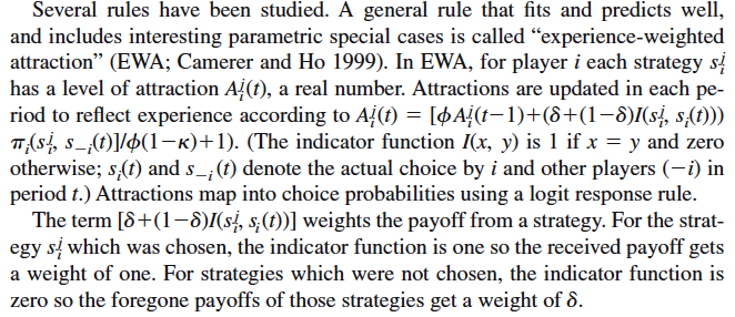 Učení (EWA experience-weight attraction, Camerer, Ho 1999) 1.