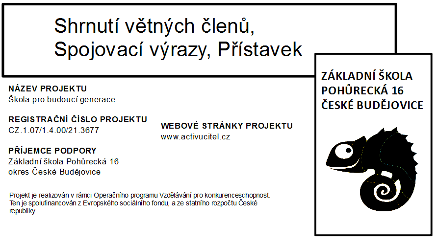 AUTOR: Mgr. Vlasta Hrádelová ŠKOLA: ZŠ Pohůrecká 16, České Budějovice PŘEDMĚT: Český jazyk VY_32_INOVACE_ČJ.7.40 DATUM: 2.