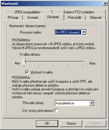 Do pole IP adresa zadejte IP adresu nebo její jmenné vyjádření (např. 10.0.0.15, kamera.mojefirma.cz atd.). IP port označuje port, na kterém kamera komunikuje. Musí odpovídat nastavení v IP kameře.