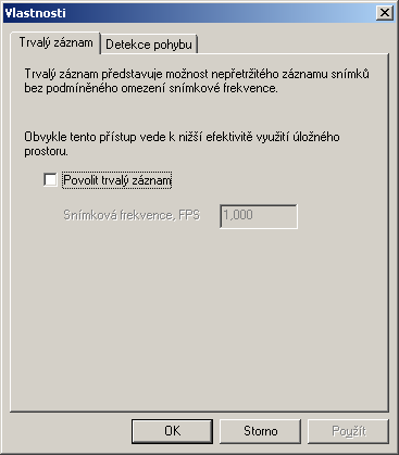 V tomto kroku lze vybrat, které informace mají být ukládány na disk. Informace detektoru pohybu obsahují data z analýzy detekce pohybu a lze je dále využívat např.