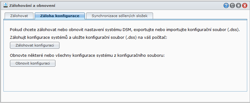 Zálohování a obnovení konfigurace systému Uživatelská příručka Synology DiskStation Chcete-li zálohovat nebo obnovit konfigurace systému zařízení Synology DiskStation, přejděte do části Hlavní