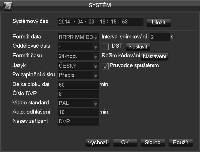 4.4.1. Systém Nastavení základních parametrů systému: [Systémový čas] Nastavení systémového času. Nastavený čas se musí potvrdit tlačítkem [Uložit]. [Formát data] Změna formátu zobrazovaného data.