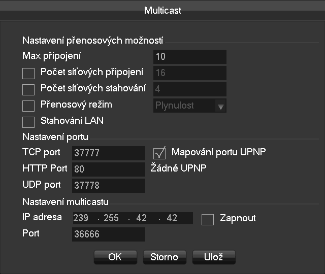 [PPPOE] Služba vyžaduje přihlašovací informace od poskytovatele připojení internetu. Je-li použita tato funkce, získá DVR automaticky veřejnou IP adresu od poskytovatele internetu.