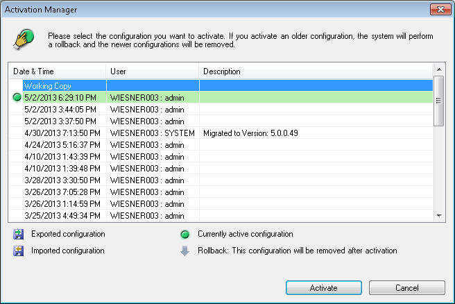 Bosch Video Management System Globální okna aplikace Configuration Client cs 189 Aktivovat Kliknutím na toto tlačítko zobrazíte dialogové okno Aktivovat konfiguraci.