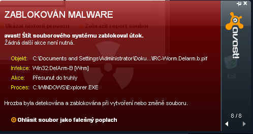 UTB ve Zlíně, Fakulta aplikované informatiky, 2010 42 4.2.1 Průběh testu: 1. Stáhl jsem z daného zdroje soubor, který byl zabalen ve formátu.zip a obsahoval 130 virů. 2. Webový rezidentní štít zareagoval na tento soubor již v zabaleném stádiu.