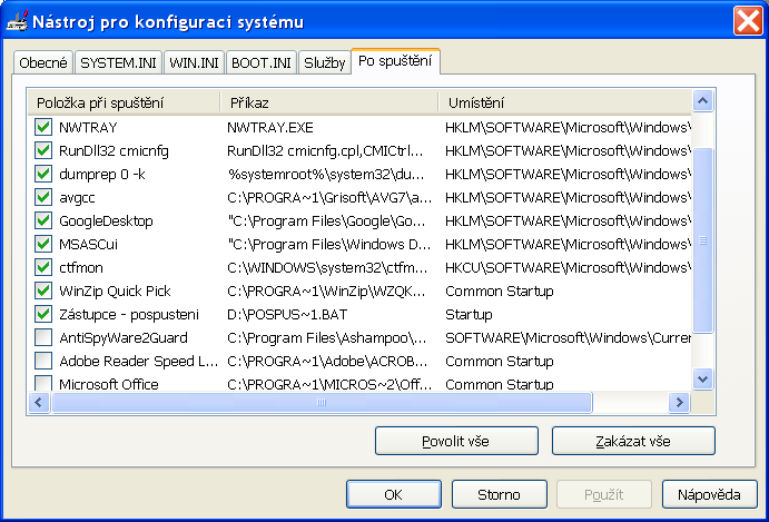 5.2 DALŠÍ NÁSTROJE S GRAFICKÝM ROZHRANÍM 147 Obrázek 5.2: rogram Nástroj pro konfiguraci systému určovat, které programy se spustí po spuštění počítače (ale ne vše je zde zachyceno, viz kap. 5.3 na str.