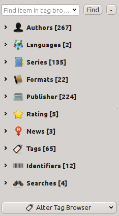 1.1.10 Prohlížeč štítků Prohlížeč štítků vám umožňuje snadno procházet vaši kolekci podle autora, štítků, série atd.