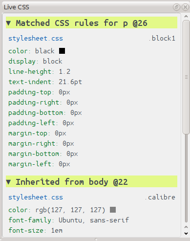 1.5.7 Panel Živé CSS Panel Živé CSS zobrazí všechna pravidla stylů, která jsou použita na značku, kterou právě upravujete.