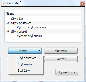 Velkou výhodou Scribusu je propracovaná editace textu. Text upravujeme v jeho editoru. Samotná editace je nejlepší pomocí stylů. Styly pro konkrétní text volíme kliknutím na levou část editoru.