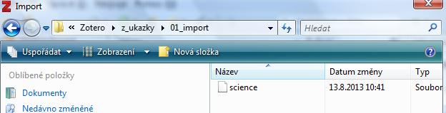 Po importu nám Zotero uloží všechny dokumenty do nové kolekce, kterou můžeme následně přeorganizovat.