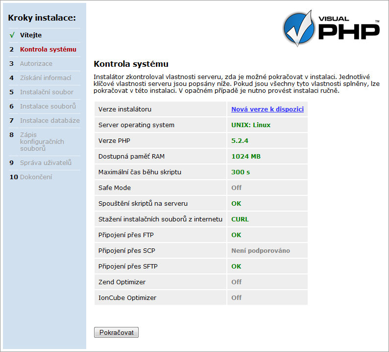 Instalace Visual PHP 81 Krok 3 - Autorizace Aby bylo zabezpečeno, že instalaci provádí oprávněná osoba, je nutné se