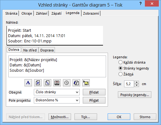 10 Tisk a další práce se soubory 191 Do střední části záhlaví v našem projektu přidáme ze seznamu obecných polí Název zobrazení. Zformátujeme jej na tučné písmo velikosti 8.