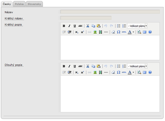 U mlultijazyčných e-shopů ve verzi Enterprise je potřeba zadat popisy a název zboží (viz. výše) ve více jazycích. Tímto lze zároveň rozlišit, ve kterých státech (tzn.