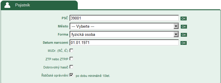 Následuje formulář o pojistníkovi vozu (obr 5.