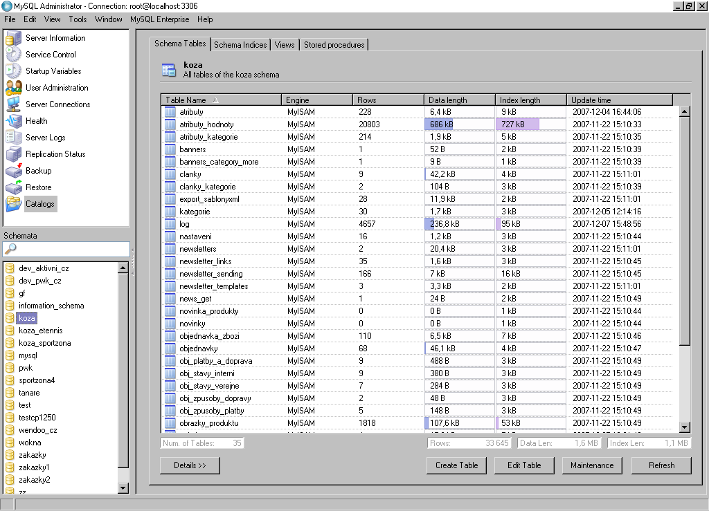 14 KAPITOLA 4. PŘEHLED DOSTUPNÝCH NÁSTROJŮ Obrázek 4.4: MySQL GUI Tools náhled všechny dotazy, kterými aplikace komunikuje. Uživatel tak má přehled, co se přesně děje.