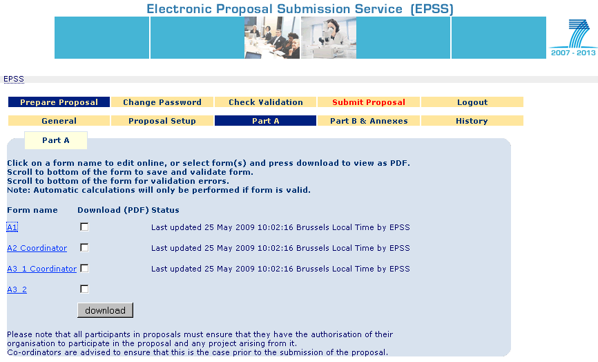 EPSS ELECTRONIC PROPOSAL SUBMISSION SERVICE (II) Do systému lze nahrávat data a měnit je nové uložení přepíše