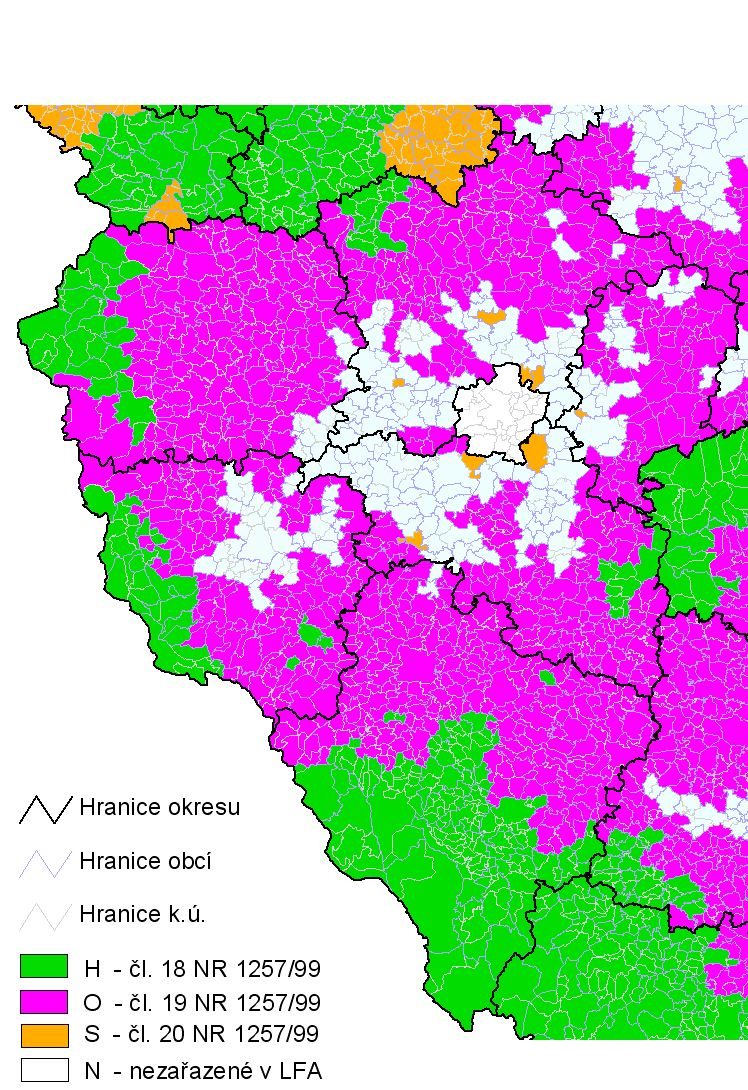 Obr. č. 2.1.1 Předpokládaný rozsah LFA v Plzeňském kraji po vstupu ČR do EU Pramen: HDRP, návrh k 1.7.