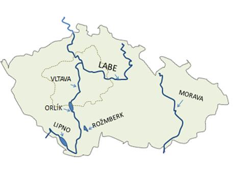 Úkol: Na mapě zkuste najít a ukázat Labe, Vltavu, Moravu, Lipno,