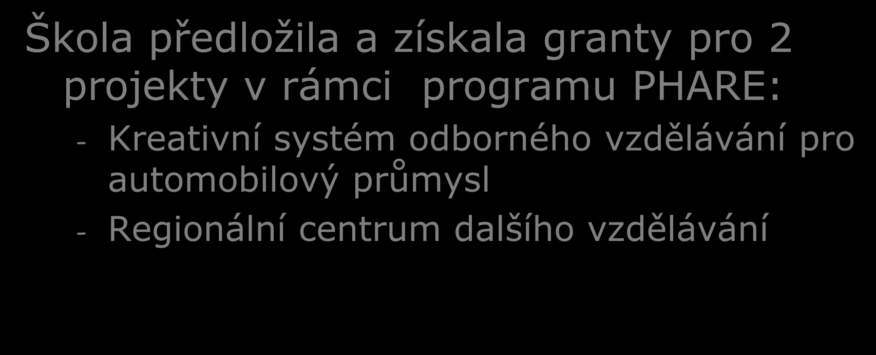 Spolupráce s podniky Škola předložila a získala granty pro 2 projekty v rámci programu PHARE: -