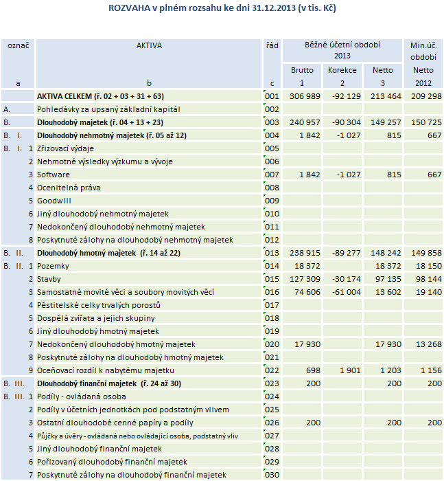 Rozvaha / Bilanz Výroční zpráva společnosti