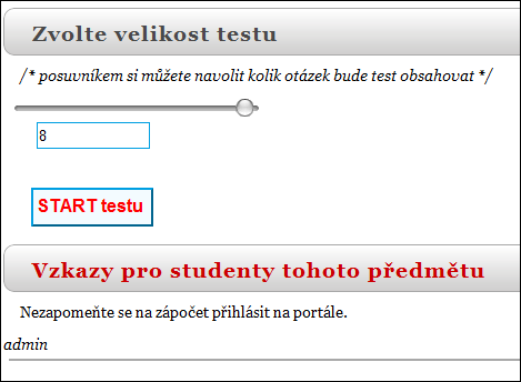 Obrázek 1.3: Nastavení velikosti testu. Nyní už můžete zlepšovat své znalosti odpovídáním na zobrazené otázky.