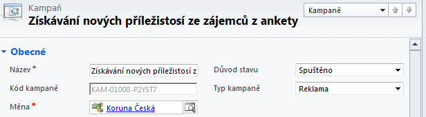 Příloha D Obrázek D5: E-mail 5) Než rozešleme e-maily, bylo by dobré změnit Důvod stavu kampaně na Spuštěno.