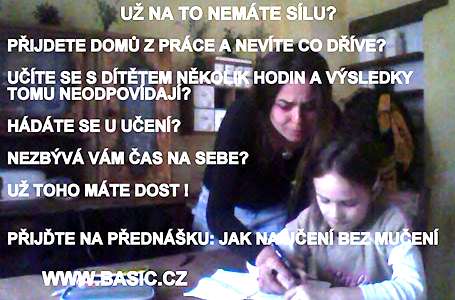 Dobrý den Vážení rodiče, přátelé a pedagogové, srdečně Vás zvu na lednovou přednášku Jak na učení bez mučení?. Přednáška je určená pro všechny, kteří pomáhají dětem se školními povinnostmi.