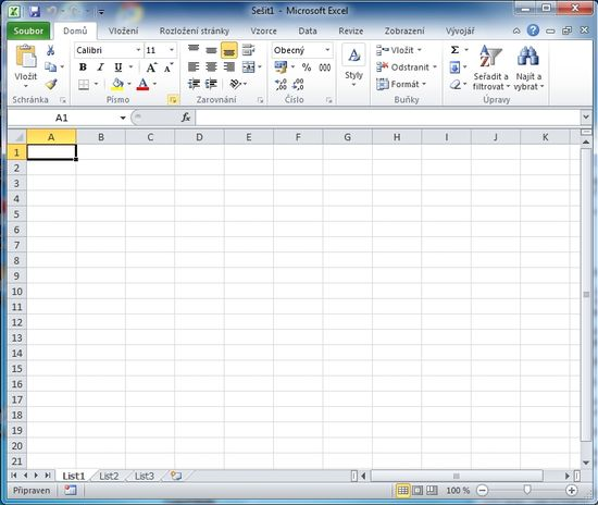 1. Úvod Nejprve spusťte Excel, a to buď ikonou na ploše, nebo přes nabídku Start - Všechny programy - Microsoft Office - Excel 2010.