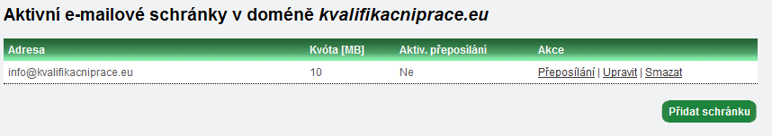 Přidání nového aliasu Nový alias záznam se přidává z prostředí samostatné stránky obsahující jedinou tabulku (viz níže). Obrázek 20 Ovládání přidání nového alias záznamu.