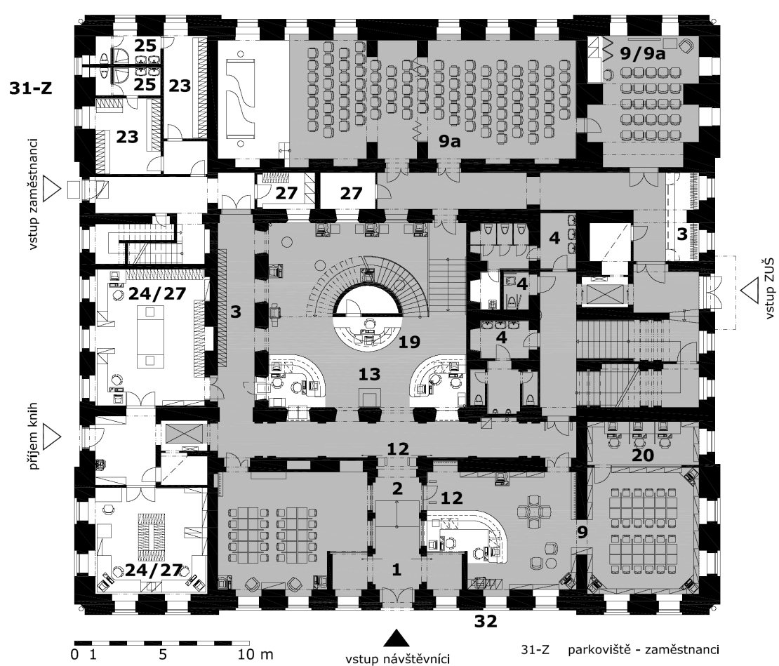 Obr. P3.11 Městská knihovna v Plané, 2010, půdorys 1. patra (projekt Ing. arch.