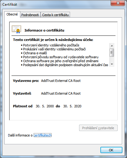 Obrázek č: 1: Příklad certifikátu Zdroj: Microsoft Internet Explorer [15] 1.6.4 Obsah certifikátu Některé certifikáty jsou již přednastaveny v internetovém prohlížeči Microsoft Internet Explorer.