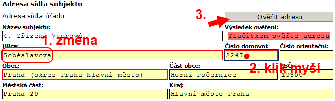 4.2 Příjem formuláře s naplněnými daty a aktualizace údajů subjektu Do datové schránky subjektu dorazí formulář, ve kterém jsou vyplněny aktuální údaje subjektu, které jsou uloženy v Seznamu OVM.