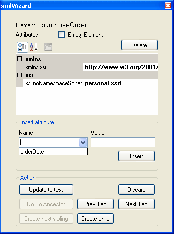 Obrázek 5.8 : Editace elementu 5.8 Vyhledávání Uživatel může vyhledávat v otevřeném XML dokumentu textový řetězec. Tento textový řetězec může být vyhledáván v celém textu.