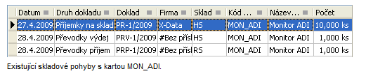 - 100 - Lgistika, sklady, fakturace a distribuce v IS TEST: 1. Zkntrlujeme si prvedené skladvé phyby.