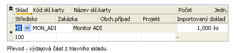 - 99 - Lgistika, sklady, fakturace a distribuce v IS Převd zbží d jinéh skladu Nakupili jsme zbží, které jsme si přijali d hlavníh skladu. Nyní si předvedeme meziskladvé převdy.