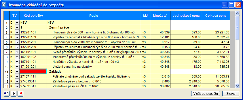 Obdobně můžeme nastavit (ne)započítávání hmotnosti do přesunu hmot více položkám najednou tak, že je nejdříve označíme a před změnou pomocí plovoucího menu se nastavíme na jednu z označených položek.