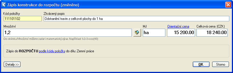 Vyjma možností, které jsou přístupné při exportu do formátu Excel Komplet 2006 (formát používaný v předchozích verzích), nyní můžeme při exportu do formátu Excel Komplet 2012: jednotkové ceny