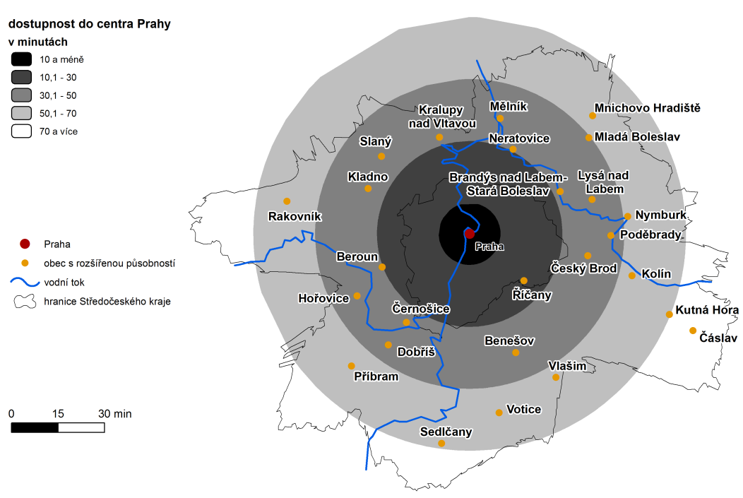 (nahoře) a po radiální geografické