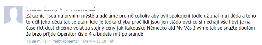 médií. 12 Nakonec přinášíme ukázku komunikace na Facebooku, která odráží nevhodný přístup některých internautů k jazykové kultuře. Obr.