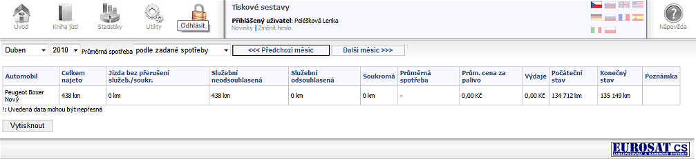 UTB ve Zlíně, Fakulta managementu a ekonomiky 72 Obr. 20 Statistiky knihy jízd Auto-GPS [19] Obr. 21 Obsah tiskových sestav [19] 3. Utility (Obr.