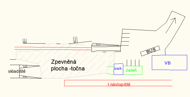 5. Přednádraží a příjezdová komunikace Příjezdová komunikace k železniční stanici Bylnice vede ze severní strany od napojení se silnicí I/57.