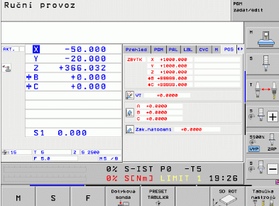 Obrázek 21: Ruční provoz (zdroj vlastní) Provozní režimy Ruční provoz a Ruční kolečko Seřizování stroje se provádí v ručním provozu.