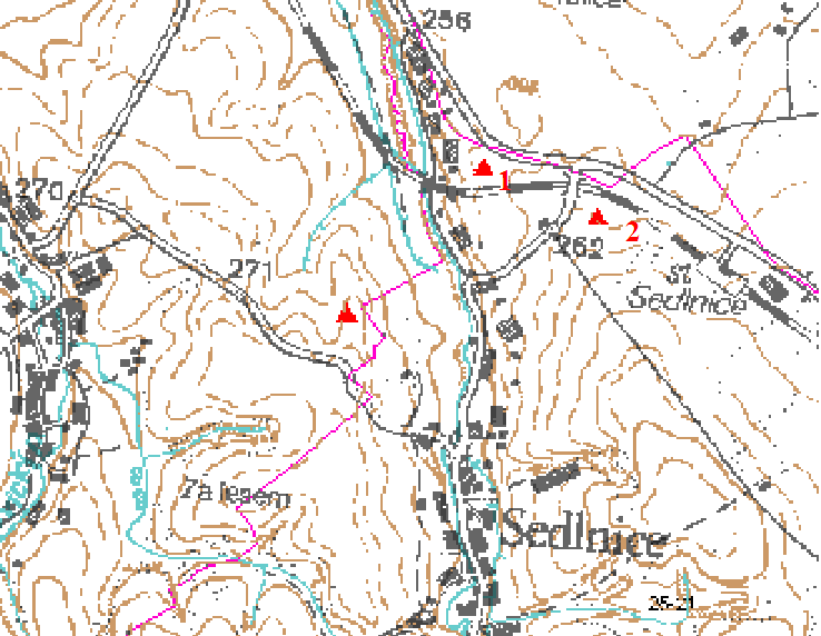 Obrázek č.52: Staré zátěţe http://mapy.geology.cz/website/geoinfo/viewer3.htm skládky Skládky se vyskytují v severní části katastrálního území Sedlnice.