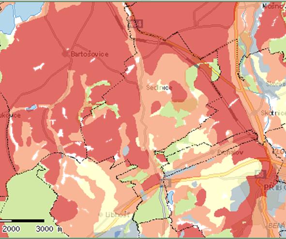 Obrázek č. 55: Potenciální ohroţenost ZPF pomocí G (http://ms.sowac-gis.cz/mapserv/dhtml_eroze/index.php?project=dhtml_eroze&) Potenciální ohroţenost ZPF pomocí G (t. ha -1.